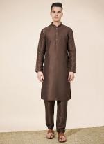 Pure Silk Brown Traditional Wear Plain Readymade Kurta Pajama